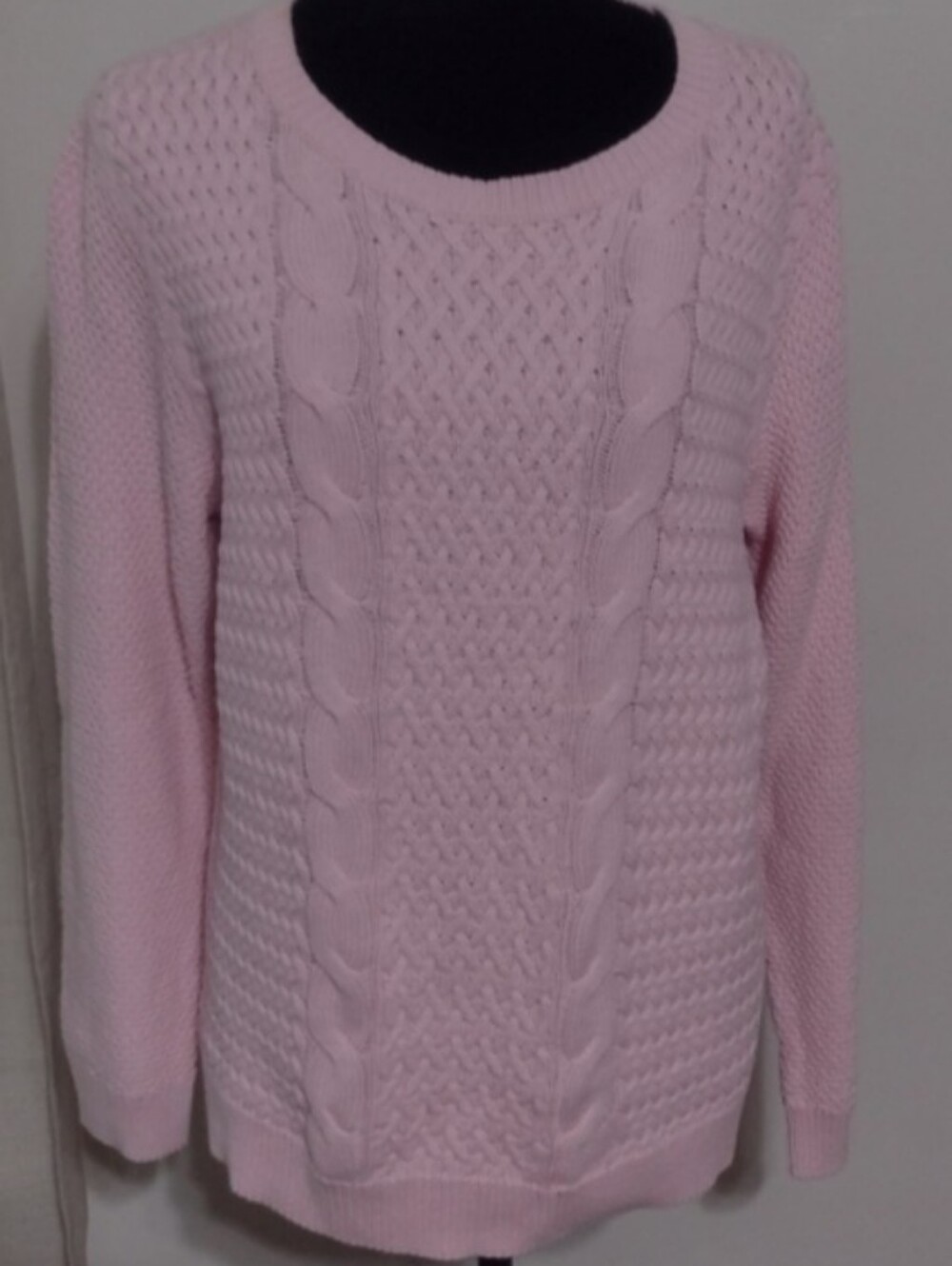 Soft Pink Cable-Stitch Crewneck Sweater Size Xl